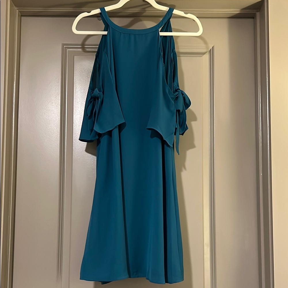 TCEC Teal Shoulder Cut Out Mini Dress